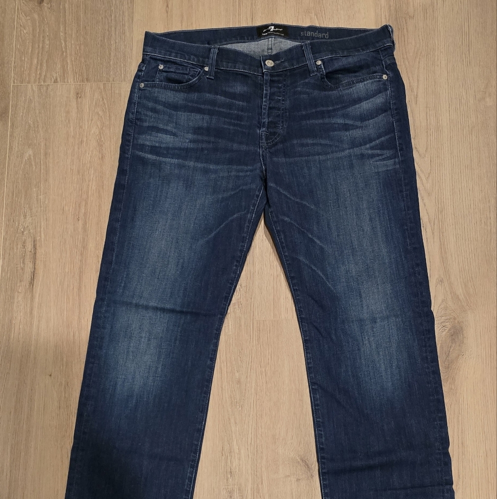 7 For All Mankind Blue Straight Jeans Classic Denim